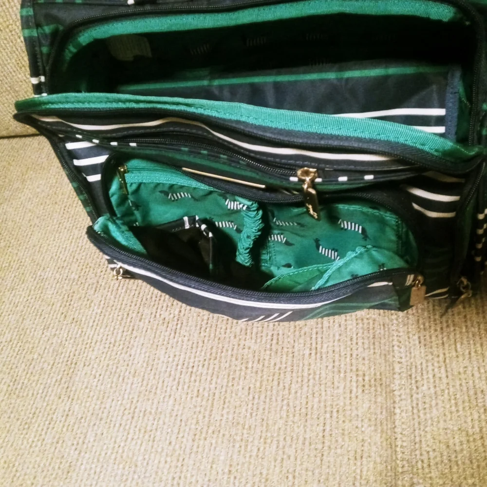 Jujube Green,Navy & White Striped Diaper Bag